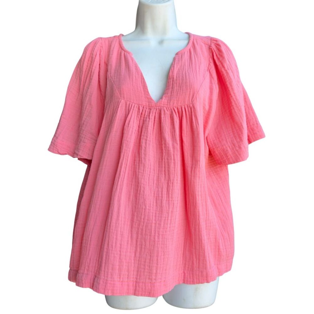 Sundance Gauze Boho Top Women's M Pink V-Neck Flutter Sleeve Blouse Casual